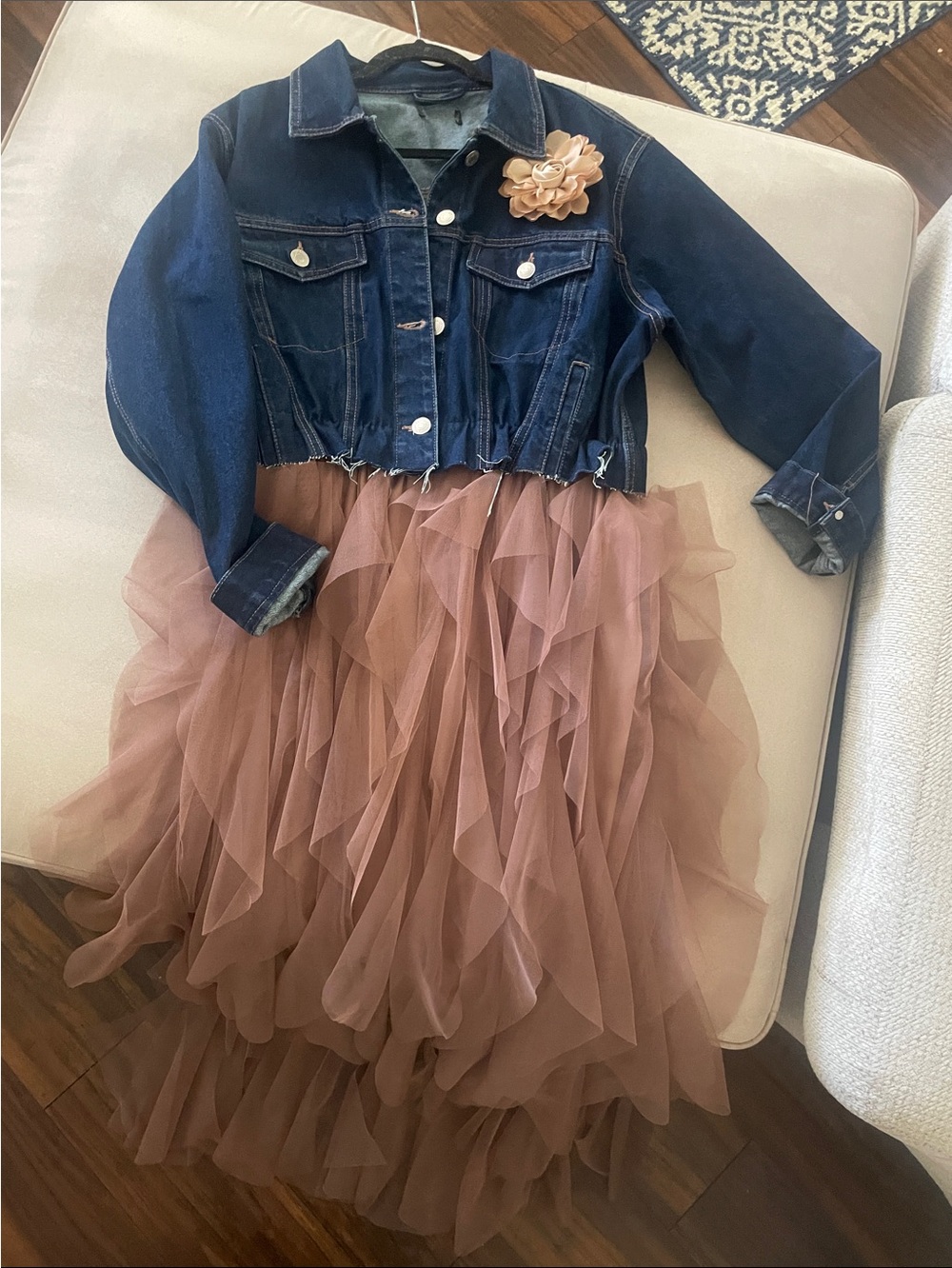 Cropped Denim Jacket with Dusty Rose Tulle Skirt Set